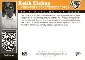 2010 MultiAd Burlington Bees #5 Keith Eichas Back