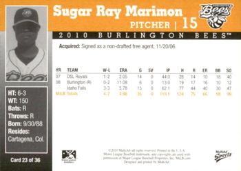 2010 MultiAd Burlington Bees #23 Sugar Ray Marimon Back