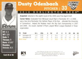 2010 MultiAd Burlington Bees #26 Dusty Odenbach Back