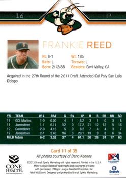 2013 Brandt Greensboro Grasshoppers #11 Frankie Reed Back