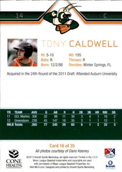 2013 Brandt Greensboro Grasshoppers #16 Tony Caldwell Back
