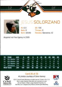 2013 Brandt Greensboro Grasshoppers #26 Jesus Solorzano Back