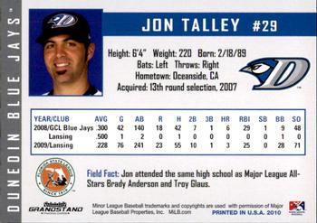 2010 Grandstand Dunedin Blue Jays #NNO Jon Talley Back