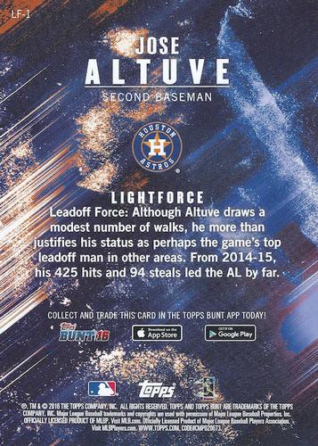 2016 Topps Bunt Light Force 5x7 #LF-1 Jose Altuve Back