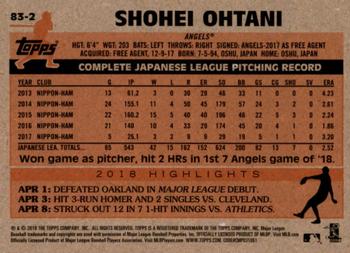 2018 Topps Update - 1983 Topps Baseball 35th Anniversary #83-2 Shohei Ohtani Back