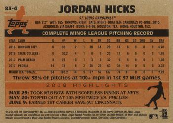 2018 Topps Update - 1983 Topps Baseball 35th Anniversary #83-4 Jordan Hicks Back