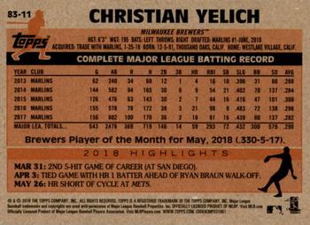 2018 Topps Update - 1983 Topps Baseball 35th Anniversary #83-11 Christian Yelich Back
