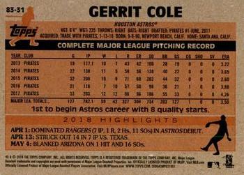 2018 Topps Update - 1983 Topps Baseball 35th Anniversary #83-31 Gerrit Cole Back