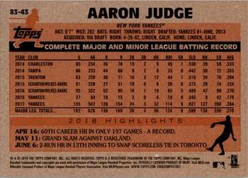 2018 Topps Update - 1983 Topps Baseball 35th Anniversary #83-43 Aaron Judge Back