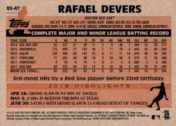 2018 Topps Update - 1983 Topps Baseball 35th Anniversary #83-47 Rafael Devers Back