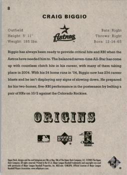 2005 UD Origins #8 Craig Biggio Back