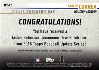 2018 Topps Update - Jackie Robinson Day Manufactured Patch #JRP-CC Carlos Correa Back
