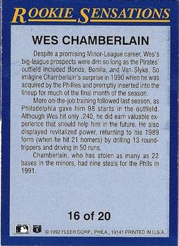 1992 Fleer - Rookie Sensations #16 Wes Chamberlain Back