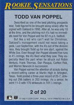 1992 Fleer - Rookie Sensations #2 Todd Van Poppel Back