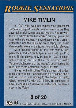 1992 Fleer - Rookie Sensations #8 Mike Timlin Back