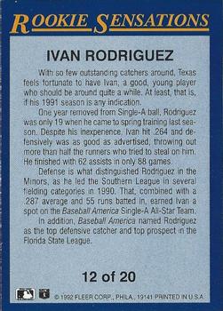 1992 Fleer - Rookie Sensations #12 Ivan Rodriguez Back