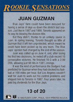1992 Fleer - Rookie Sensations #13 Juan Guzman Back