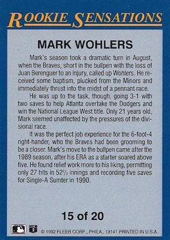 1992 Fleer - Rookie Sensations #15 Mark Wohlers Back