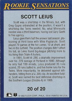 1992 Fleer - Rookie Sensations #20 Scott Leius Back