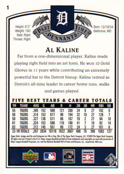 2005 UD Past Time Pennants #1 Al Kaline Back