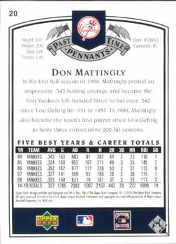 2005 UD Past Time Pennants #20 Don Mattingly Back