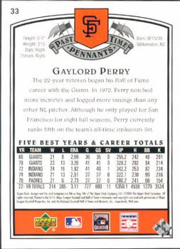 2005 UD Past Time Pennants #33 Gaylord Perry Back
