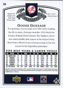 2005 UD Past Time Pennants #36 Goose Gossage Back