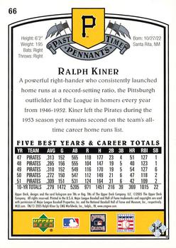 2005 UD Past Time Pennants #66 Ralph Kiner Back