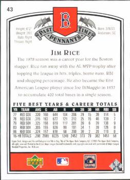 2005 UD Past Time Pennants #43 Jim Rice Back