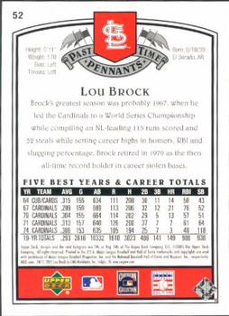 2005 UD Past Time Pennants #52 Lou Brock Back