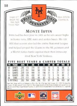 2005 UD Past Time Pennants #58 Monte Irvin Back