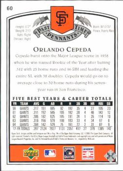2005 UD Past Time Pennants #60 Orlando Cepeda Back
