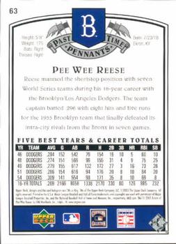 2005 UD Past Time Pennants #63 Pee Wee Reese Back