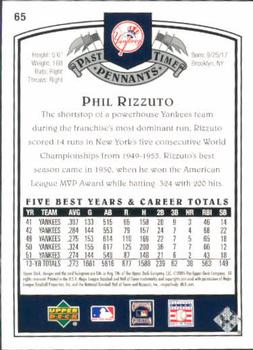 2005 UD Past Time Pennants #65 Phil Rizzuto Back