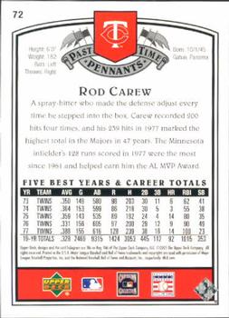 2005 UD Past Time Pennants #72 Rod Carew Back