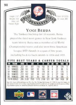 2005 UD Past Time Pennants #90 Yogi Berra Back