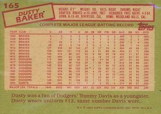 1985 Topps Mini Test Issue #165 Dusty Baker Back