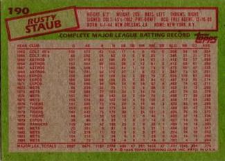 1985 Topps Mini Test Issue #190 Rusty Staub Back