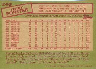 1985 Topps Mini Test Issue #248 Terry Forster Back