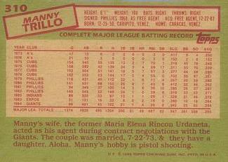 1985 Topps Mini Test Issue #310 Manny Trillo Back
