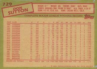 1985 Topps Mini Test Issue #729 Don Sutton Back