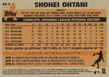 2018 Topps Update - 1983 Topps Baseball 35th Anniversary Blue #83-2 Shohei Ohtani Back