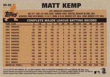 2018 Topps Update - 1983 Topps Baseball 35th Anniversary Blue #83-39 Matt Kemp Back