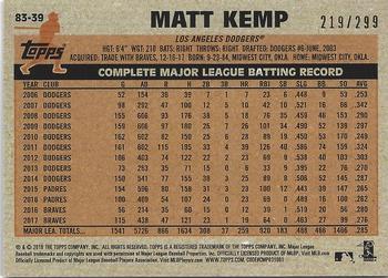 2018 Topps Update - 1983 Topps Baseball 35th Anniversary Black #83-39 Matt Kemp Back