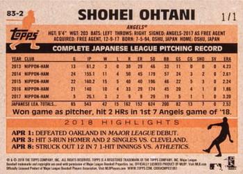 2018 Topps Update - 1983 Topps Baseball 35th Anniversary Platinum #83-2 Shohei Ohtani Back