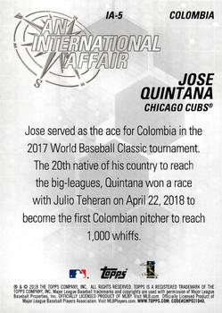 2018 Topps Update - An International Affair Blue #IA-5 Jose Quintana Back