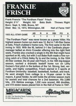 1995 Conlon Collection TSN Color #40 Frankie Frisch Back