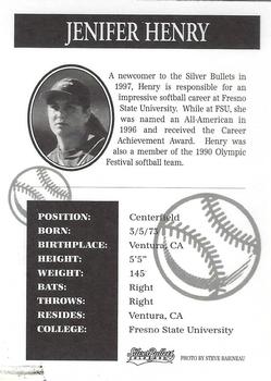 1997 Colorado Silver Bullets #NNO Jenifer Henry Back