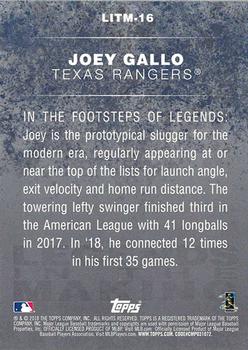 2018 Topps Update - Legends in the Making Black #LITM-16 Joey Gallo Back