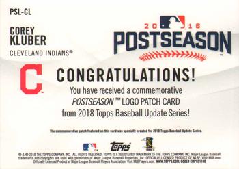 2018 Topps Update - MLB Postseason Logo Manufactured Patch #PSL-CL Corey Kluber Back